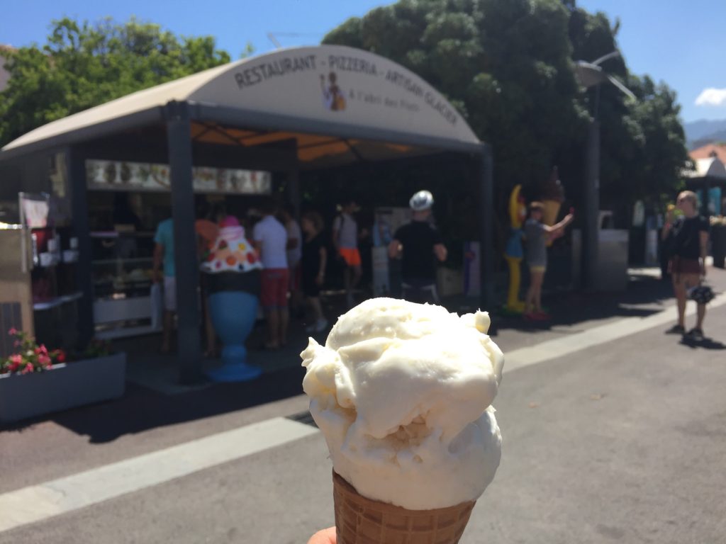 Eating ice-cream near Mark Warner’s San Lucianu Resort in Corsica