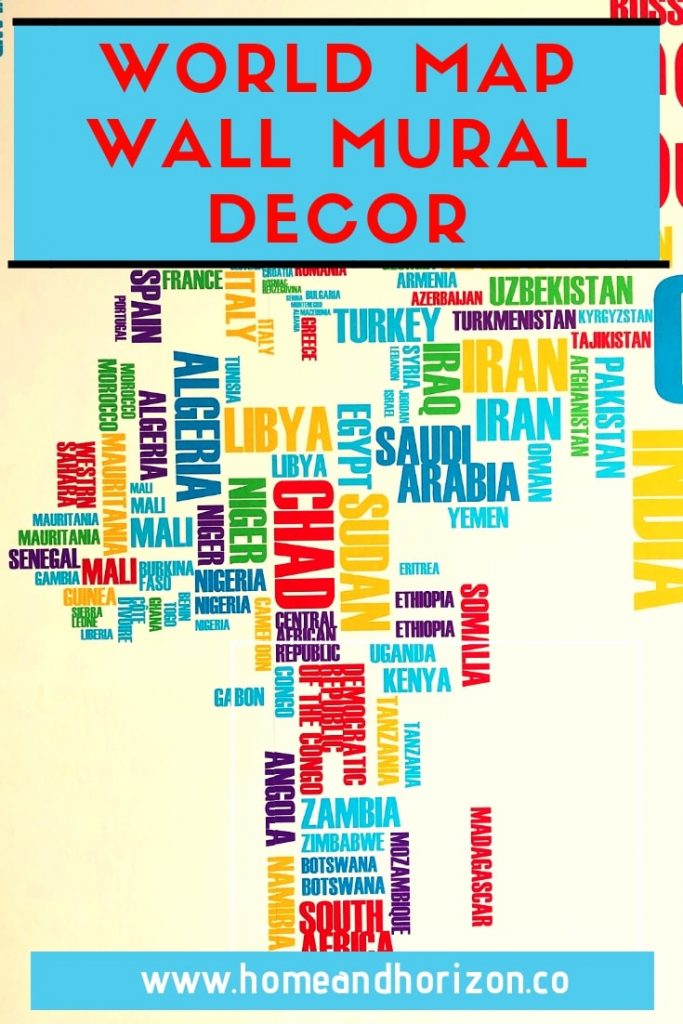 If you're looking for a nice wall mural or large artwork for one of your walls, take a look at this colourful World Map Wall Mural
