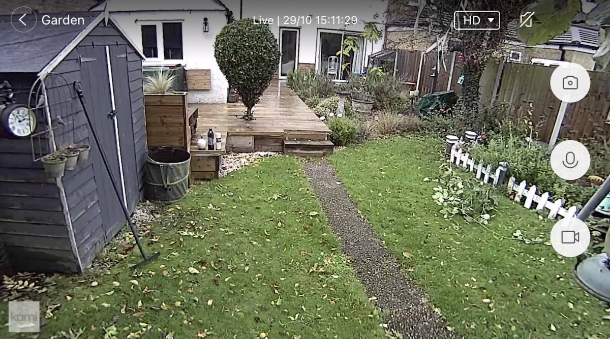 View of the garden with the Kami Wire-Free Outdoor Camera